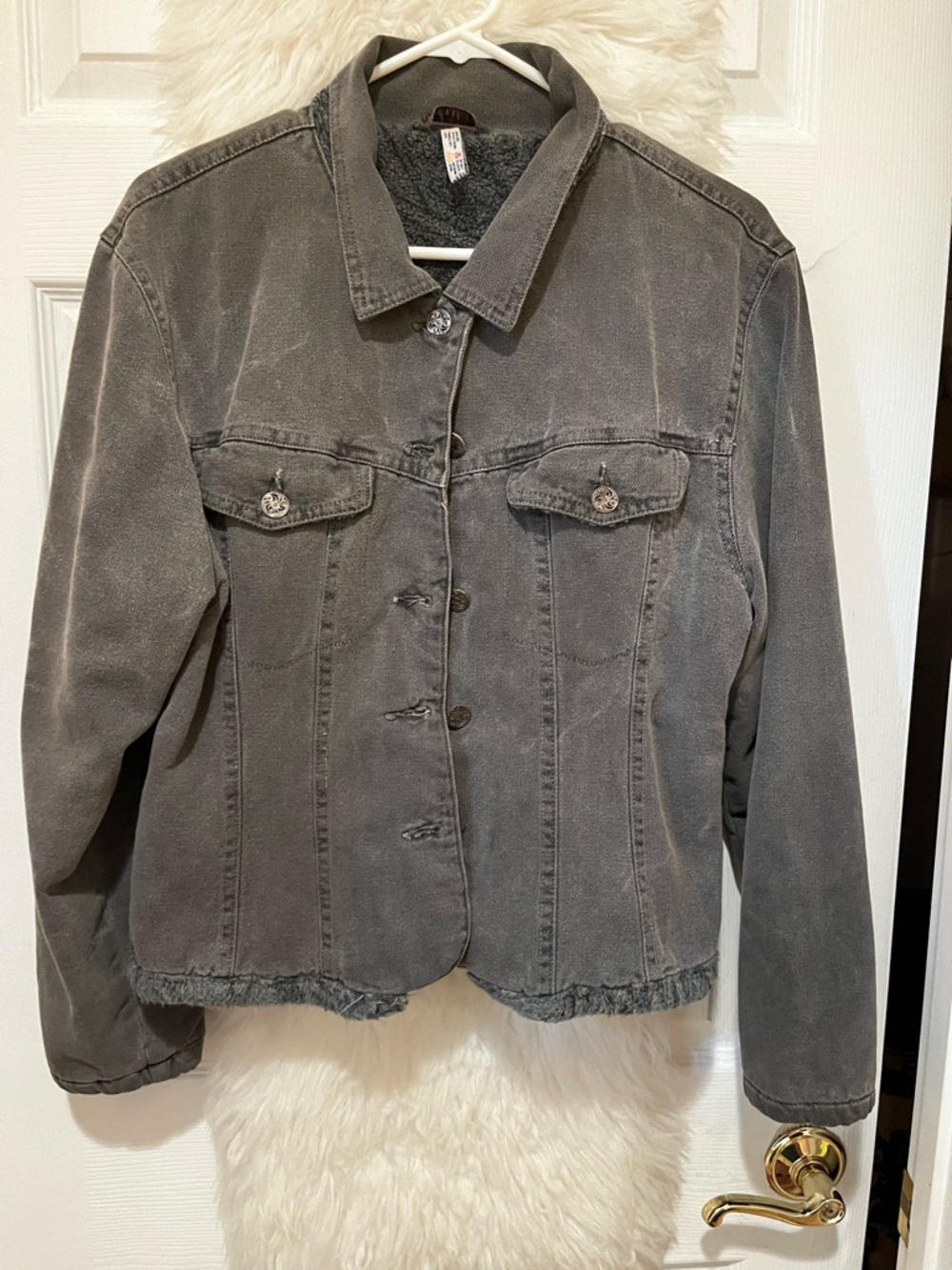 Women's Washed Charcoal Jean Jacket - Casual Button-Up